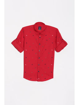 Allen Solly - Boys Red Slim Fit Print Casual Shirt