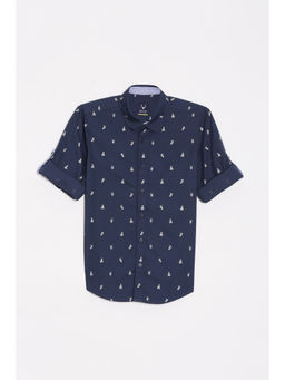Allen Solly - Boys Navy Blue Slim Fit Print Casual Shirt
