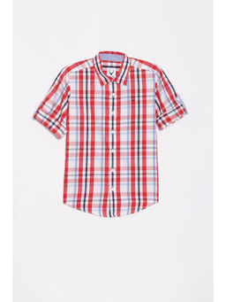 Allen Solly - Boys Red Slim Fit Check Casual Shirt
