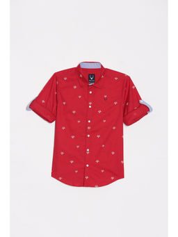 Allen Solly - Boys Red Slim Fit Print Casual Shirt