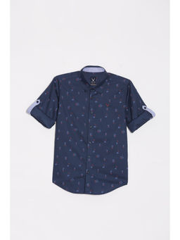 Allen Solly - Boys Navy Blue Slim Fit Print Casual Shirt