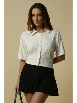 Allen Solly - Women Off White Textured Short Sleeves Shirt