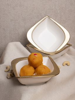 Voncasa - Golden Edge Off White Dish (Set of 3)