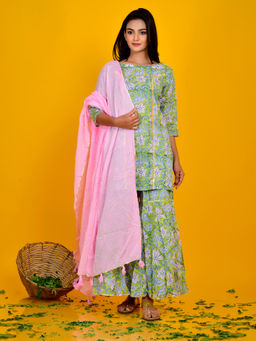 Rangpur - Light Green Sharara Set With Dupatta (Set of 3)