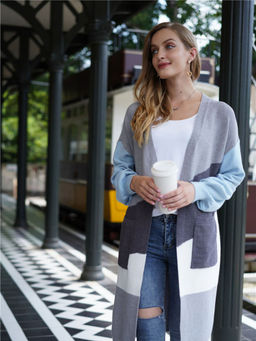 Oh Rare - Splicing Striped Knitted Shrug for Women