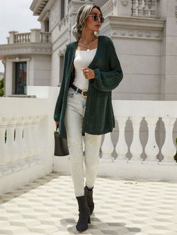 Oh Rare - Solid Color Bell Sleeves Knitted Shrug for Women