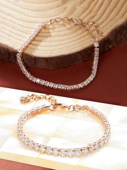 Zaveri Pearls - Set of 2 Rose Gold Cubic Zirconia Contemporary Tennis Bracelets-ZPFK13430