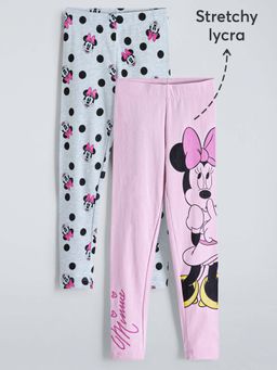 Hopscotch - Girls Pink Cotton Blend Printed Leggings (Pack of 2)