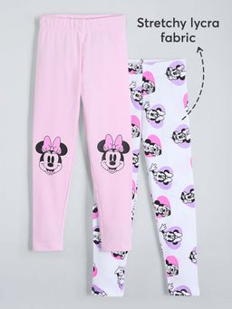 Hopscotch - Girls Pink Cotton Blend Printed Leggings (Pack of 2)