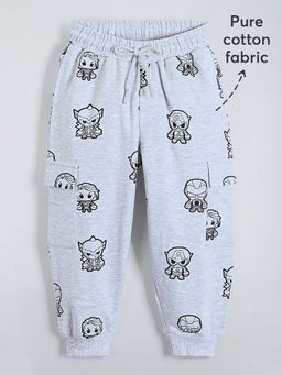 Hopscotch - Boys Grey Cotton Printed Joggers