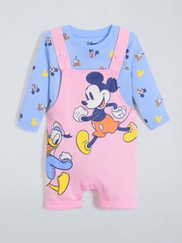 Hopscotch - Boys Pink Cotton Printed T-shirt and Playsuit