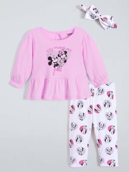 Hopscotch - Girls Pink Cotton Printed Blouse and Leggings with Headband