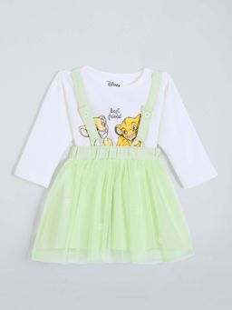 Hopscotch - Girls White Cotton Printed T-shirt and Skirt
