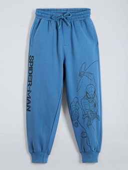 Hopscotch - Boys Blue Cotton Printed Trackpant