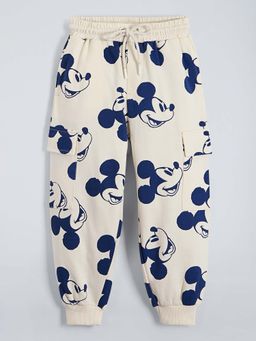 Hopscotch - Boys Cream Cotton Printed Joggers