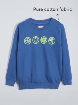 Hopscotch - Boys Blue Cotton Printed Sweatshirt