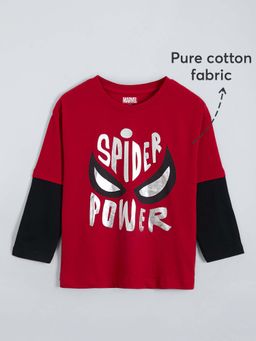 Hopscotch - Boys Red Cotton Printed T-shirt