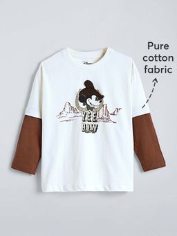 Hopscotch - Boys Beige Cotton Printed T-shirt