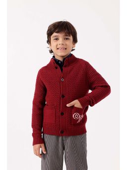 One Friday - Boys Burgundy Viscose Solid Cardigan