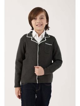 One Friday - Boys Grey Viscose Solid Cardigan