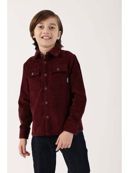 One Friday - Boys Burgundy Cotton Solid Overshirt