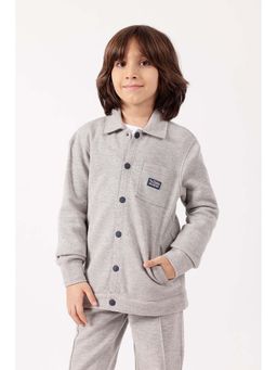 One Friday - Boys Grey Cotton Solid Overshirt