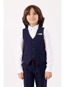 One Friday - Boys Navy Blue Viscose Solid Waist Coat
