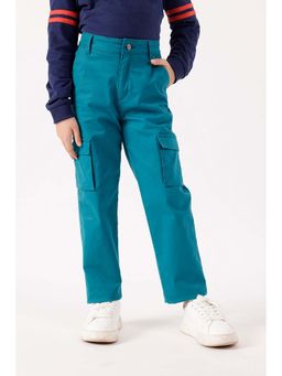 One Friday - Boys Teal Cotton Solid Trouser