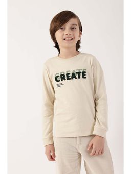 One Friday - Boys Off White Cotton Printed T-shirt