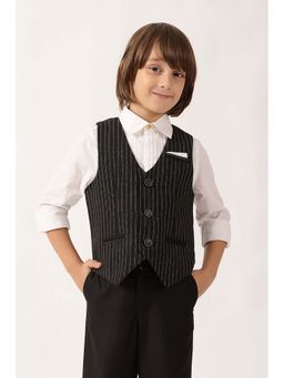 One Friday - Boys Black Polyester Stripes Waist Coat