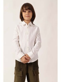 One Friday - Boys White Cotton Solid Shirt