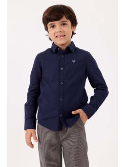 One Friday - Boys Navy Blue Cotton Solid Shirt