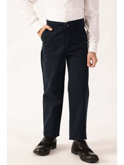 One Friday - Boys Navy Blue Cotton Solid Trouser