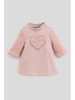 One Friday - Girls Rust Polyester Self Design Dress