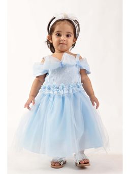One Friday - Girls Blue Polyester Self Design Dress