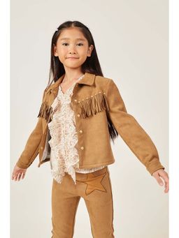 One Friday - Girls Brown Cotton Solid Jacket