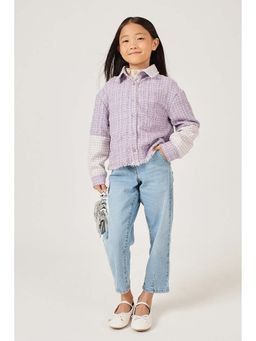 One Friday - Girls Lavender Polyester Checks Overshirt