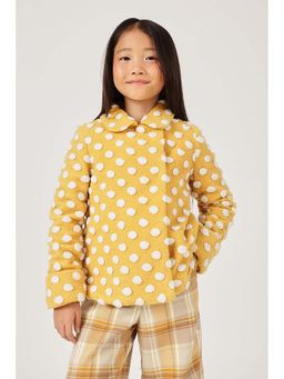 One Friday - Girls Mustard Polyester Polka Dots Wintercoat