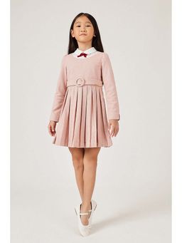 One Friday - Girls Peach Polyester Solid Dress