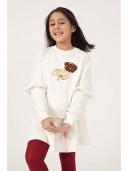 One Friday - Girls Off White Cotton Printed Top