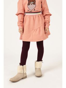 One Friday - Girls Peach Cotton Solid Skirt