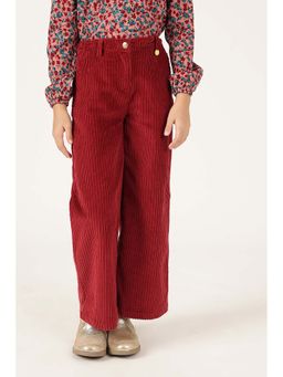 One Friday - Girls Wine Cotton Textured Trouser