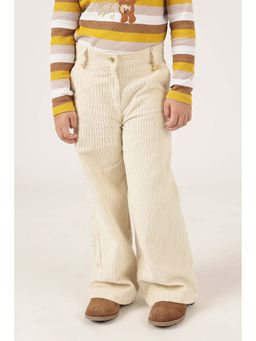 One Friday - Girls Off White Cotton Textured Trouser