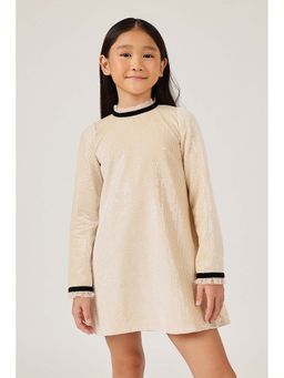 One Friday - Girls Beige Cotton Blend Embellished Dress