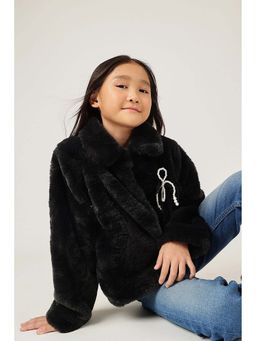 One Friday - Girls Black Polyester Textured Wintercoat