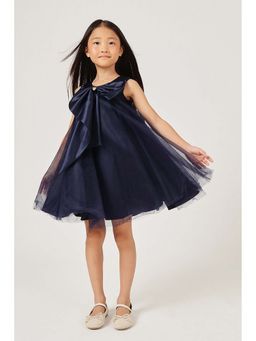 One Friday - Girls Navy Blue Polyester Solid Dress