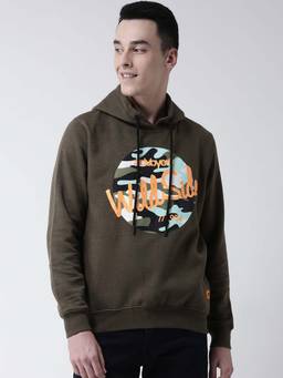 Club York - Men Olive Printed Hooded Sweatshirt
