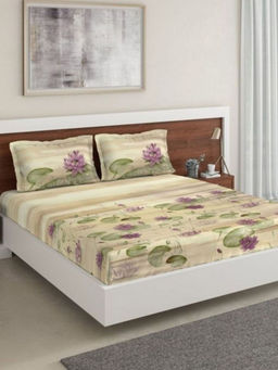 Ddecor Live Beautiful - DDECOR - Lotus 100% Cotton Double Bedsheet with 2 Pillow Covers, Purple