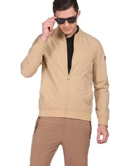 Arrow - Sports Men Beige Stand Neck Solid Bomber Jackets