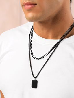 Yellow Chimes - Chain Pendant Layered Dog Tag Neck Black Chain for Men